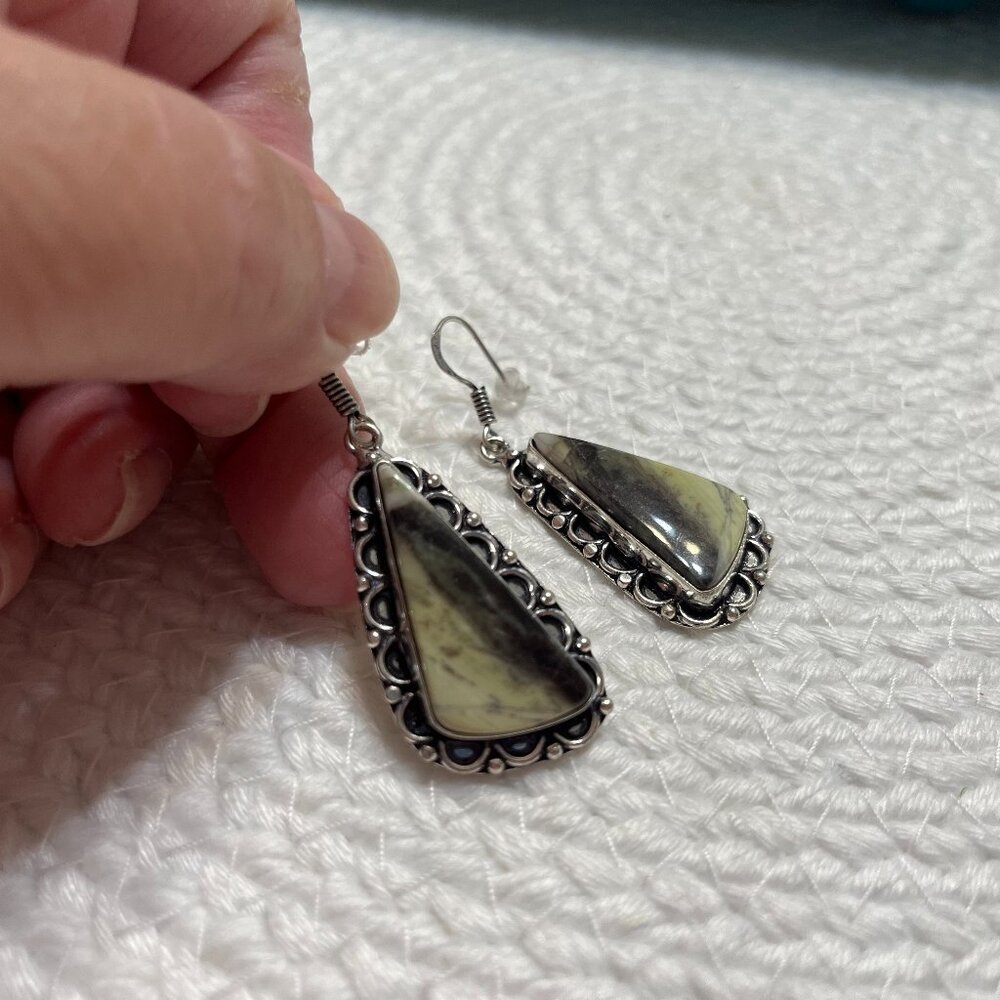 Natural DENDRITE OPAL Handmade Sterling 925 Dangle Earrings #427D